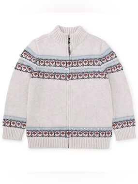 6-7🍄 Tea Collection Toasty Traveler Intarsia Mushroom Fair Isle Zip Sweater